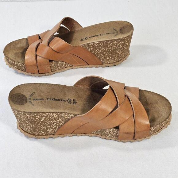 Anna Fidanza Women's Brown Leather Wedge Strappy Sandals Size 7 Made in Italy - Picture 2 of 6